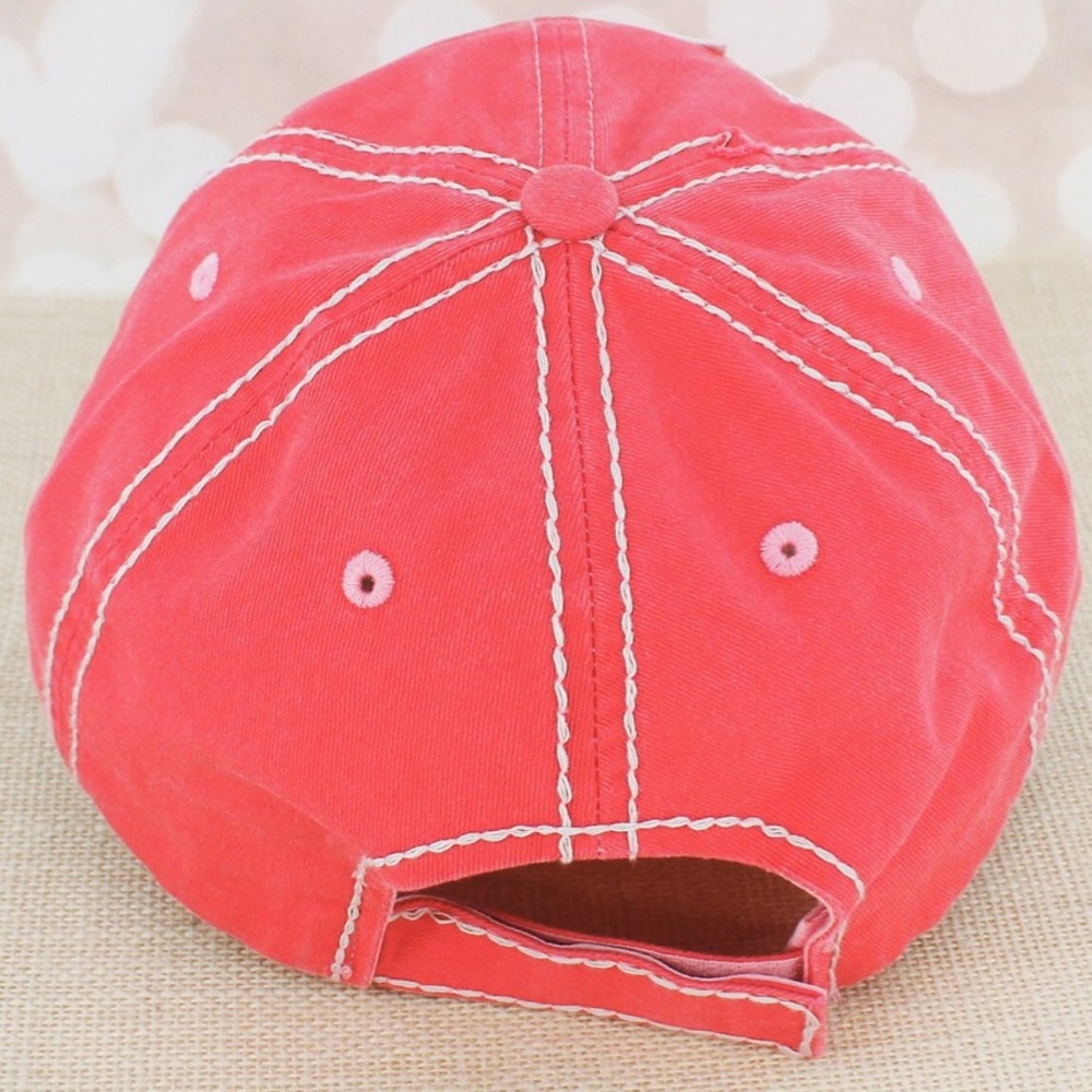 Distressed Salmon Floral ‘Hey Y’all’ Cap - Picture 3 of 3